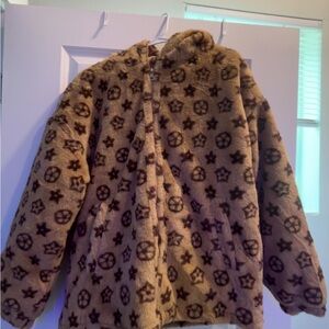 Unk Brown Puffer Jacket with Monogram Design